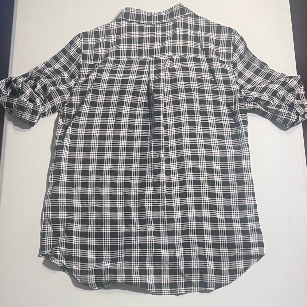 Equipment Femme Black & White Plaid Button Down Blouse – Size M - Picture 3 of 3